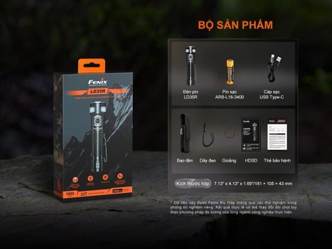 Fenix LD35R – Đèn pin đa nguồn sáng 1800lm, chiếu xa 337m, sạc USB-C