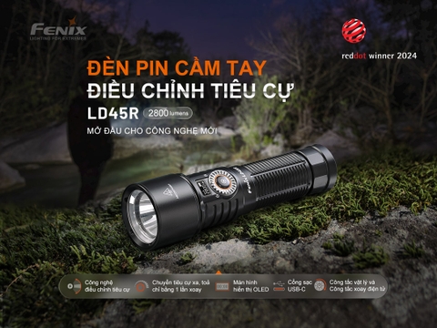 Đèn pin zoom FENIX LD45R sáng 2800 lumens chiếu xa 480m zoom điện tử pin 21700 5000mAh màn hình OLED