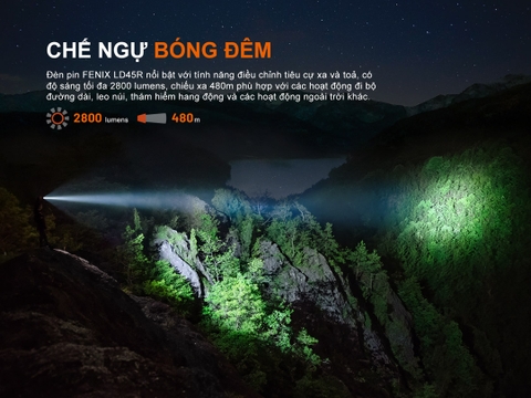 Đèn pin zoom FENIX LD45R sáng 2800 lumens chiếu xa 480m zoom điện tử pin 21700 5000mAh màn hình OLED