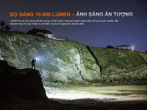 FENIX LR35R PRO – Đèn pin siêu sáng 10.000 lumen, (đỏ, UV, Strobe, SOS), 2 pin 6000mAh