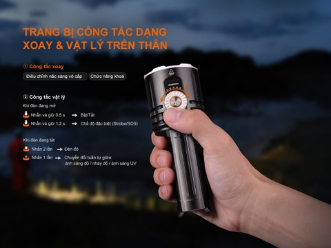 FENIX LR35R PRO – Đèn pin siêu sáng 10.000 lumen, (đỏ, UV, Strobe, SOS), 2 pin 6000mAh