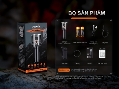 FENIX LR35R PRO – Đèn pin siêu sáng 10.000 lumen, (đỏ, UV, Strobe, SOS), 2 pin 6000mAh