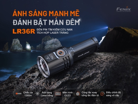 Đèn pin Fenix LR36R sáng 10000 lumen chiếu xa 1260m màn hình OLED cảm biến tiệm cận