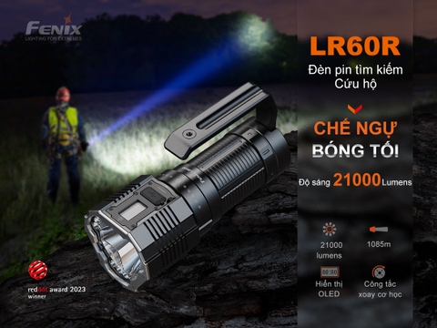 Đèn pin tìm kiếm cứu nạn FENIX LR60R sáng 21.000 lumen chiếu xa 1085m pin dung lượng 16000mAh USB-C Powerbank tích hợp cảm biến tiệm cận