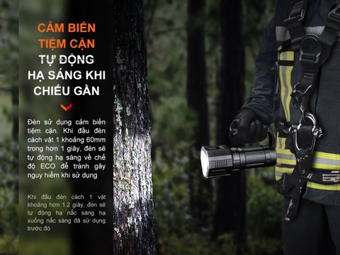 Đèn pin tìm kiếm cứu nạn FENIX LR60R sáng 21.000 lumen chiếu xa 1085m pin dung lượng 16000mAh USB-C Powerbank tích hợp cảm biến tiệm cận