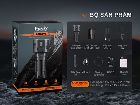 Đèn pin tìm kiếm cứu nạn FENIX LR60R sáng 21.000 lumen chiếu xa 1085m pin dung lượng 16000mAh USB-C Powerbank tích hợp cảm biến tiệm cận