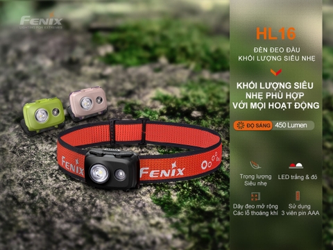Đèn pin đội đầu Fenix HL16 độ sáng 450 lumen tầm chiếu xa 104m sử dụng 3 pin AAA