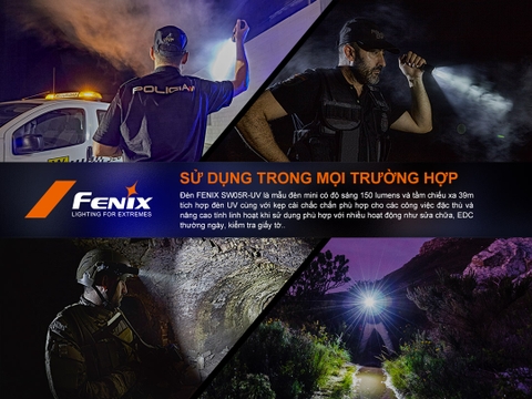 Đèn mini FENIX SW05R sáng 150 lumen chiếu xa 39m tích hợp UV, ánh sáng đỏ nam châm đuôi