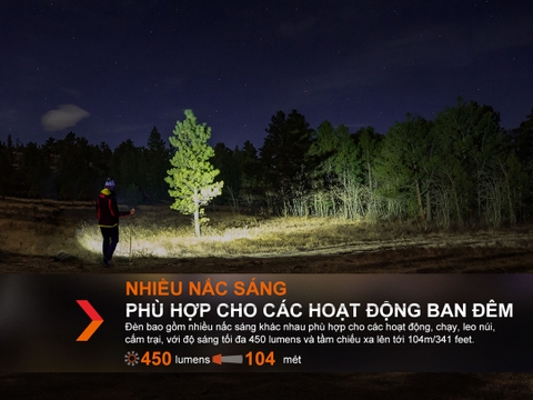 Đèn pin đội đầu Fenix HL16 độ sáng 450 lumen tầm chiếu xa 104m sử dụng 3 pin AAA