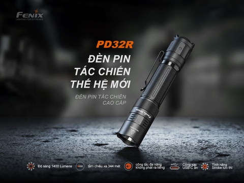 Đèn pin FENIX PD32R sáng 1400lm chiếu xa 344m sạc USB-C pin 18650 3400mAh