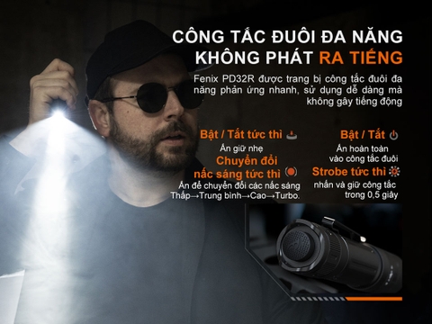 Đèn pin FENIX PD32R sáng 1400lm chiếu xa 344m sạc USB-C pin 18650 3400mAh