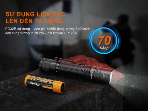 Đèn pin FENIX PD32R sáng 1400lm chiếu xa 344m sạc USB-C pin 18650 3400mAh