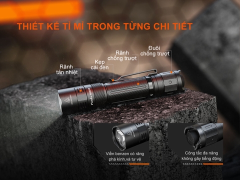 Đèn pin FENIX PD32R sáng 1400lm chiếu xa 344m sạc USB-C pin 18650 3400mAh