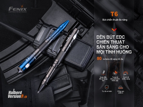 Fenix T6 – Bút viết tích hợp đèn pin độ sáng 80 lumen, sạc USB-C