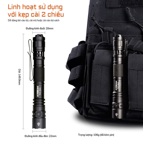 Đèn pin ACEBEAM TAC 2AA 1600 lumen chiếu xa 181m pin 14100