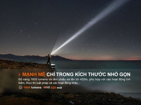 Đèn pin FENIX TK11R sáng 1600 lumen chiếu xa 420m pin sạc 18650 USB-C công tắc đuôi kép phản ứng nhanh