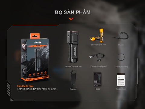 FENIX TK28R – Đèn pin chiến thuật 6500lm 2 nguồn sáng trắng đỏ chiếu xa 400m