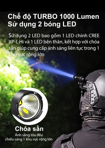 Đèn pin mini KLARUS XT1C Pro sáng 1000 lm chiếu xa 200m pin 16340 chuyên cài mũ bảo hiểm