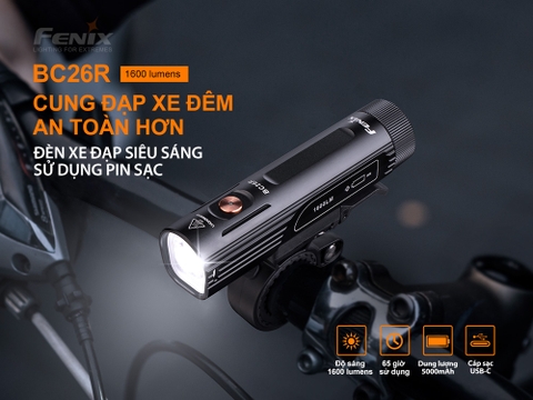 Đèn xe đạp FENIX BC26R sáng 1600 lm chiếu xa 168m LED Luminus pin 21700 5000mAh sạc type-C