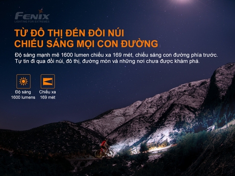 Đèn xe đạp FENIX BC26R sáng 1600 lm chiếu xa 168m LED Luminus pin 21700 5000mAh sạc type-C