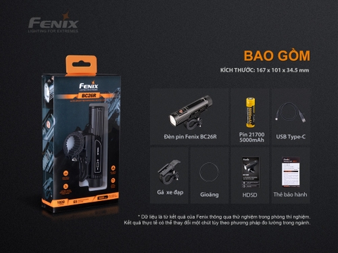 Đèn xe đạp FENIX BC26R sáng 1600 lm chiếu xa 168m LED Luminus pin 21700 5000mAh sạc type-C