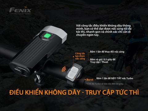 Đèn xe đạp FENIX BC30 V2.0 sáng 2200lm chiếu xa 187m công tắc remote kèm pin sạc
