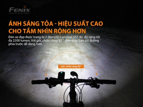 Đèn xe đạp FENIX BC30 V2.0 sáng 2200lm chiếu xa 187m công tắc remote kèm pin sạc