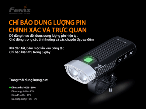 Đèn xe đạp FENIX BC30 V2.0 sáng 2200lm chiếu xa 187m công tắc remote kèm pin sạc