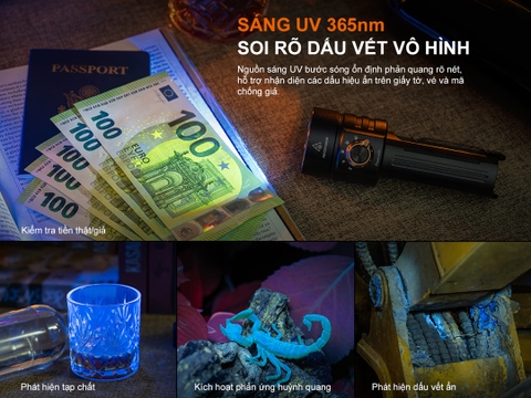 Đèn pin tìm kiếm Fenix C16 – Sáng 6000 lumen chiếu xa 424m, tích hợp UV và đèn đỏ, sạc nhanh USB-C 20W