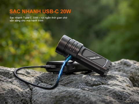 Đèn pin tìm kiếm Fenix C16 – Sáng 6000 lumen chiếu xa 424m, tích hợp UV và đèn đỏ, sạc nhanh USB-C 20W