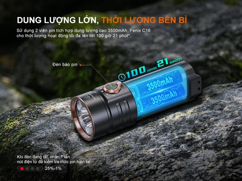 Đèn pin tìm kiếm Fenix C16 – Sáng 6000 lumen chiếu xa 424m, tích hợp UV và đèn đỏ, sạc nhanh USB-C 20W