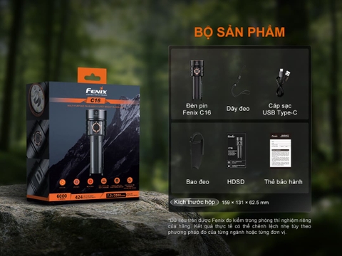 Đèn pin tìm kiếm Fenix C16 – Sáng 6000 lumen chiếu xa 424m, tích hợp UV và đèn đỏ, sạc nhanh USB-C 20W
