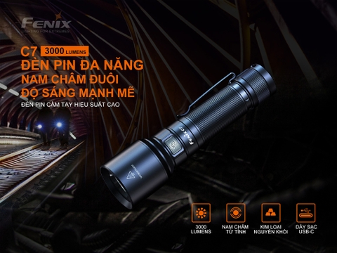 Đèn pin FENIX C7 độ sáng 3000 lumen chiếu xa 470m LED sạc USB-C pin sạc 21700 kèm theo