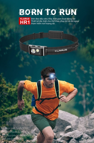 Đèn pin đội đầu KLARUS HR1 Plus độ sáng 600 lumen chiếu xa 90m pin Li-ion PP20 2000mAh