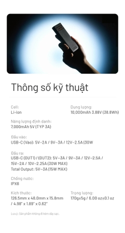 NITECORE CARBO 10000 Gen2 – Sạc dự phòng 30W vỏ sợi carbon, chống nước IPX8