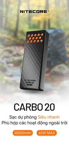 NITECORE CARBO 20 – Sạc dự phòng 65W dung lượng 20000mAh, vỏ sợi carbon, màn hình OLED, chống nước IPX8