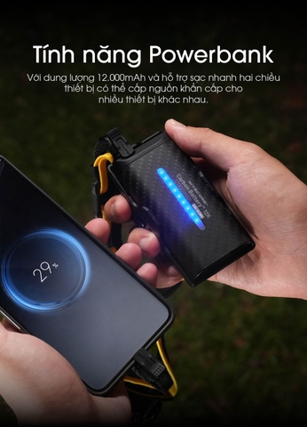 Pin sạc mở rộng NITECORE Carbon 12K 12000mAH dành cho đèn đeo đầu NITECORE