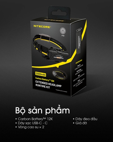 Pin sạc mở rộng NITECORE Carbon 12K 12000mAH dành cho đèn đeo đầu NITECORE