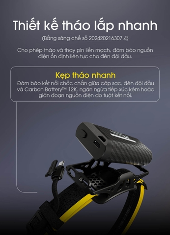 Pin sạc mở rộng NITECORE Carbon 12K 12000mAH dành cho đèn đeo đầu NITECORE