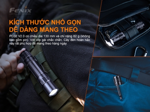 Đèn pin FENIX PD32 V2.0 độ sáng 1200 lumens chiếu xa 395m pin 18650