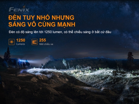 Đèn pin đội đầu FENIX HP16R sáng 1250 lumens chiếu xa 255m pack pin rời sạc USB-C