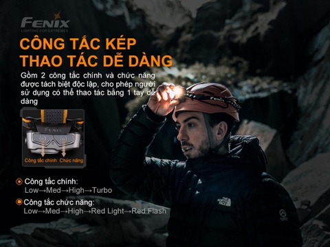 Đèn pin đội đầu FENIX HP16R sáng 1250 lumens chiếu xa 255m pack pin rời sạc USB-C