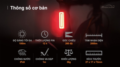 Đèn hậu xe đạp MAGICSHINE SEEMEE 100 V2.0 độ sáng 100 lumen pin 800mAh