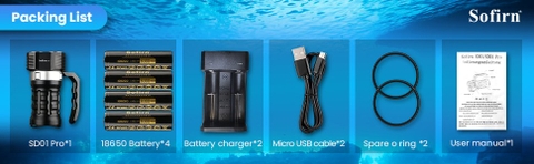 Đèn lặn SOFIRN SD01 Pro sáng 10.000 lumen chiếu xa 377m 3 LED Cree XHP50.2 chịu sâu 100 mét 4 pin 18650