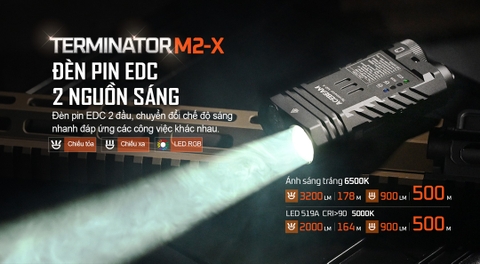 Đèn pin cao cấp ACEBEAM M2-X TERMINATOR 3200 lumen chiếu xa 500m pin 18650 3100mAh