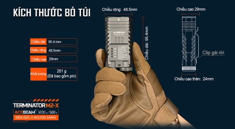 Đèn pin cao cấp ACEBEAM M2-X TERMINATOR 3200 lumen chiếu xa 500m pin 18650 3100mAh