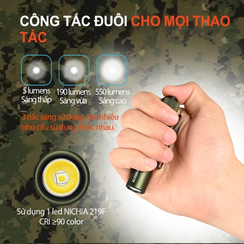 Đèn pin ACEBEAM POKELIT AA độ sáng 550lm chiếu xa 86m pin 14500 độ hoàn màu cao