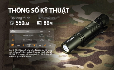 Đèn pin ACEBEAM POKELIT AA độ sáng 550lm chiếu xa 86m pin 14500 độ hoàn màu cao