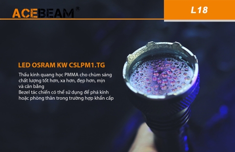 Đèn pin chiếu xa ACEBEAM L18 ánh sáng xanh độ sáng 2100 lumen tầm chiếu 1155m pin sạc 21700 5000mAh (kèm theo) sạc Type-C