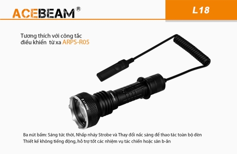 Đèn pin chiếu xa ACEBEAM L18 ánh sáng xanh độ sáng 2100 lumen tầm chiếu 1155m pin sạc 21700 5000mAh (kèm theo) sạc Type-C